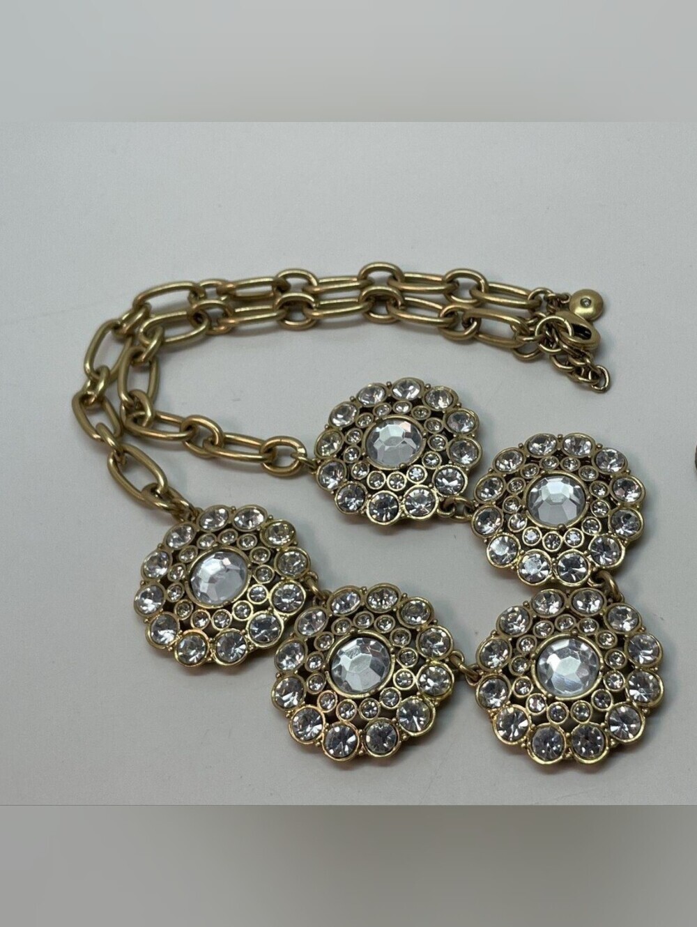 J. Crew Gold Crystal Like Floral Cluster Necklace - Picture 3 of 5